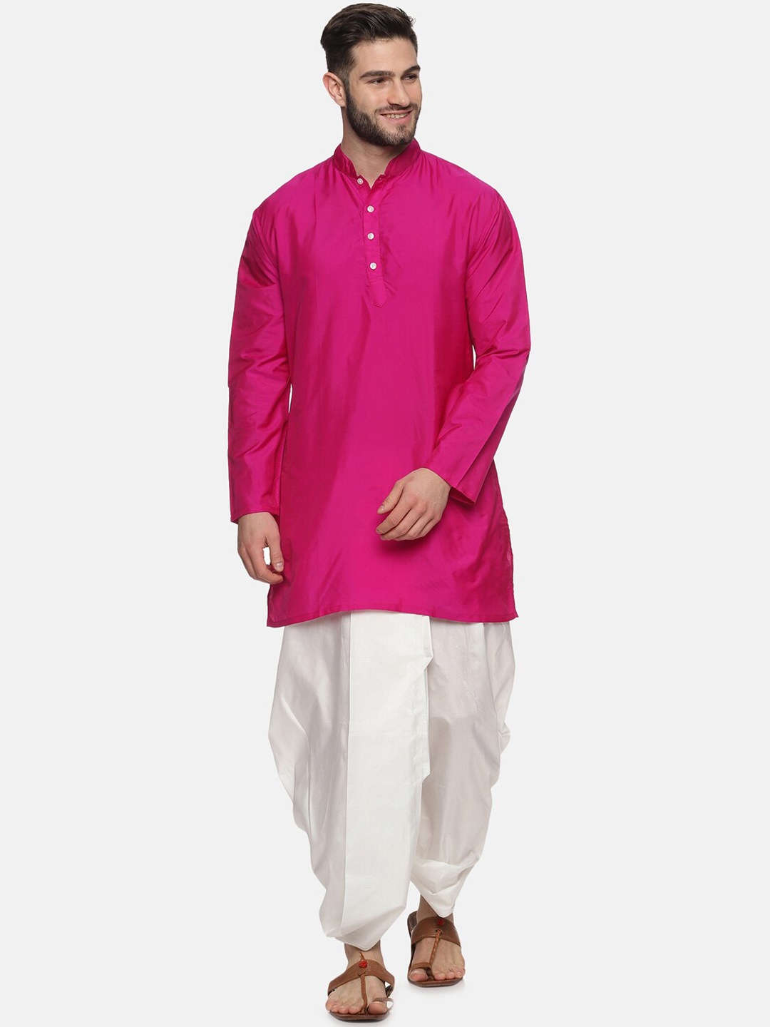 

Sethukrishna Men Pink Kurta with Dhoti Pants