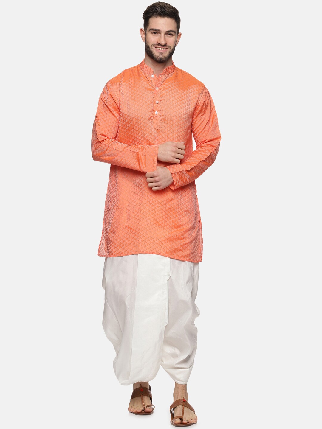 

Sethukrishna Men Orange Kurta with Dhoti Pants