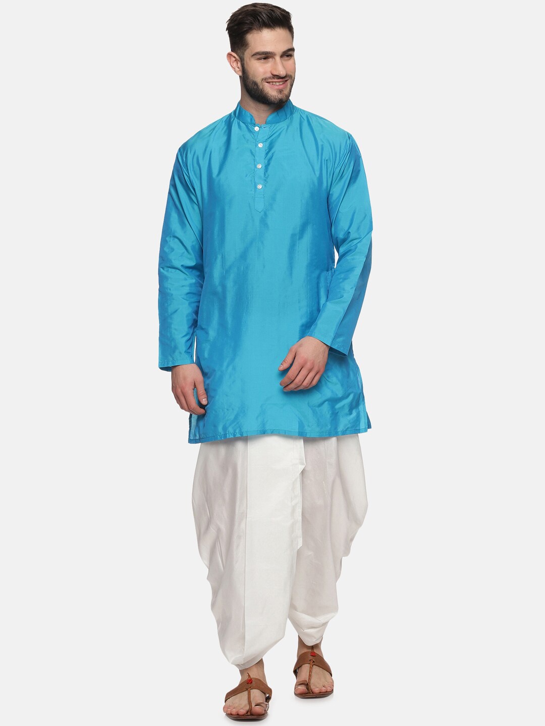 

Sethukrishna Men Turquoise Blue Kurta with Dhoti Pants