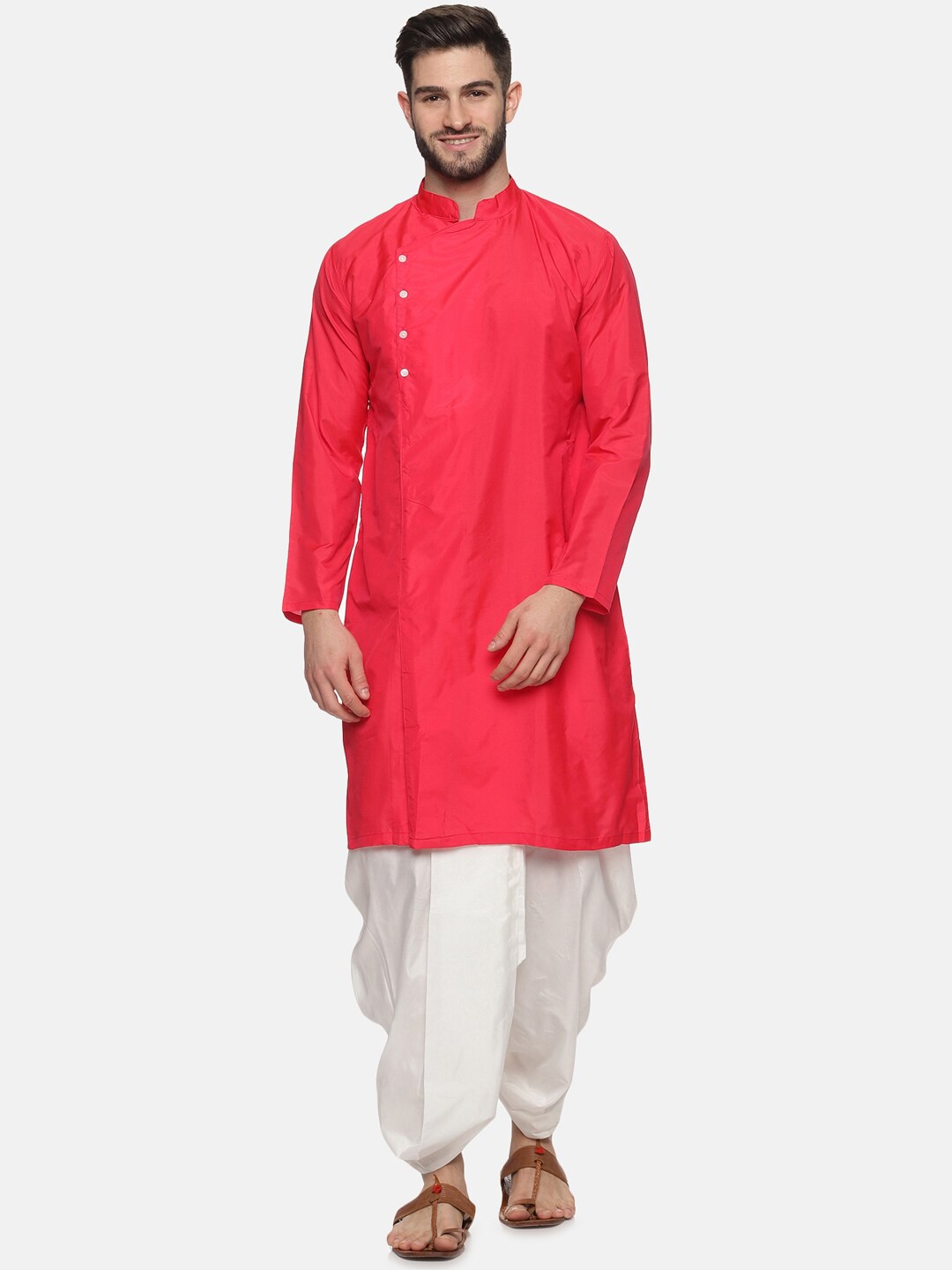 

Sethukrishna Men Rose Angrakha Kurta with Dhoti Pants