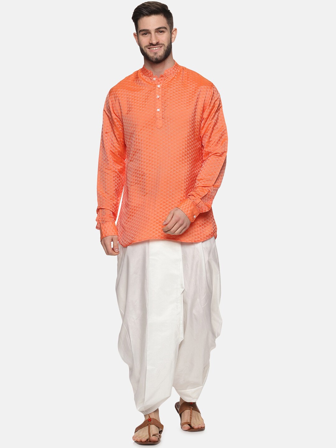 

Sethukrishna Men Orange Kurta with Dhoti Pants