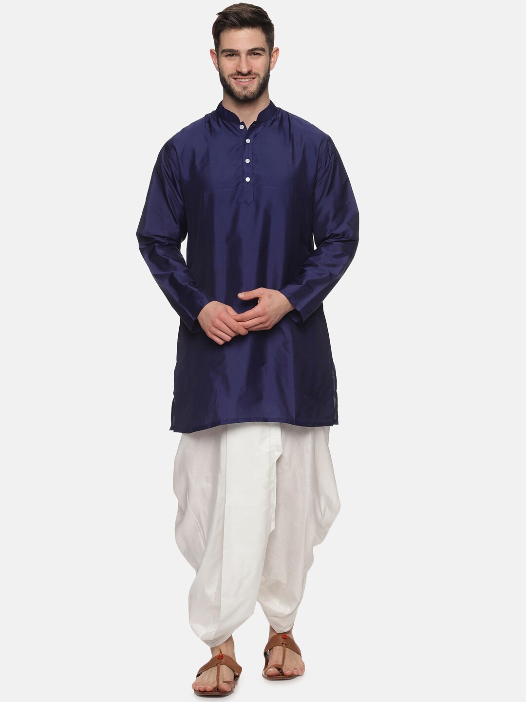 

Sethukrishna Men Navy Blue Kurta with Dhoti Pants