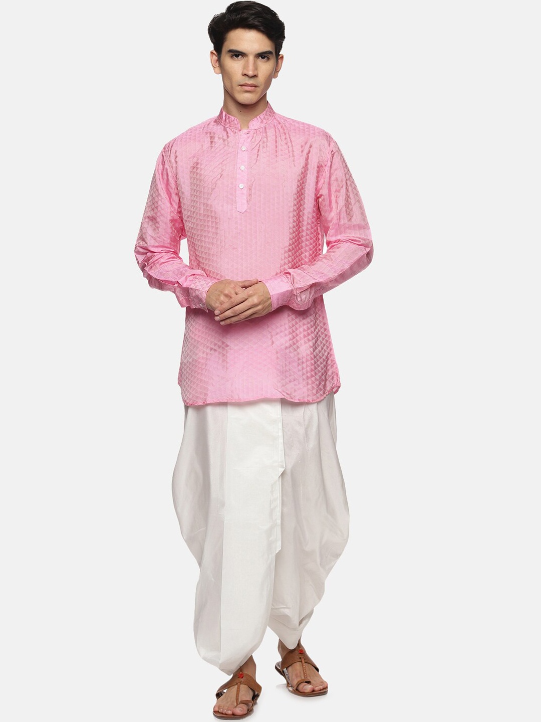 

Sethukrishna Men Pink Kurta with Dhoti Pants