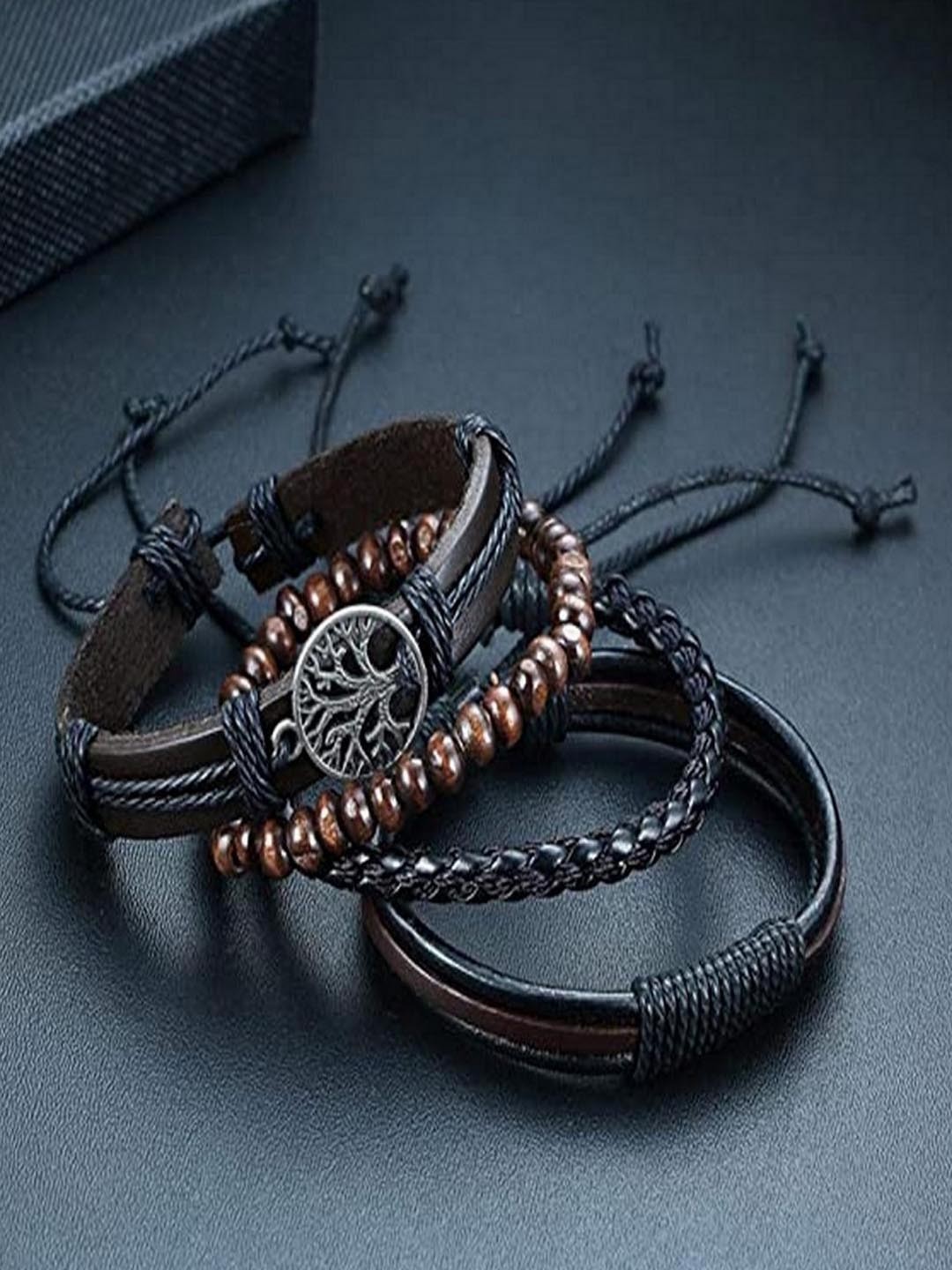 

UNIVERSITY TRENDZ Set Of 4 Brown & Black Leather Wraparound Bracelet