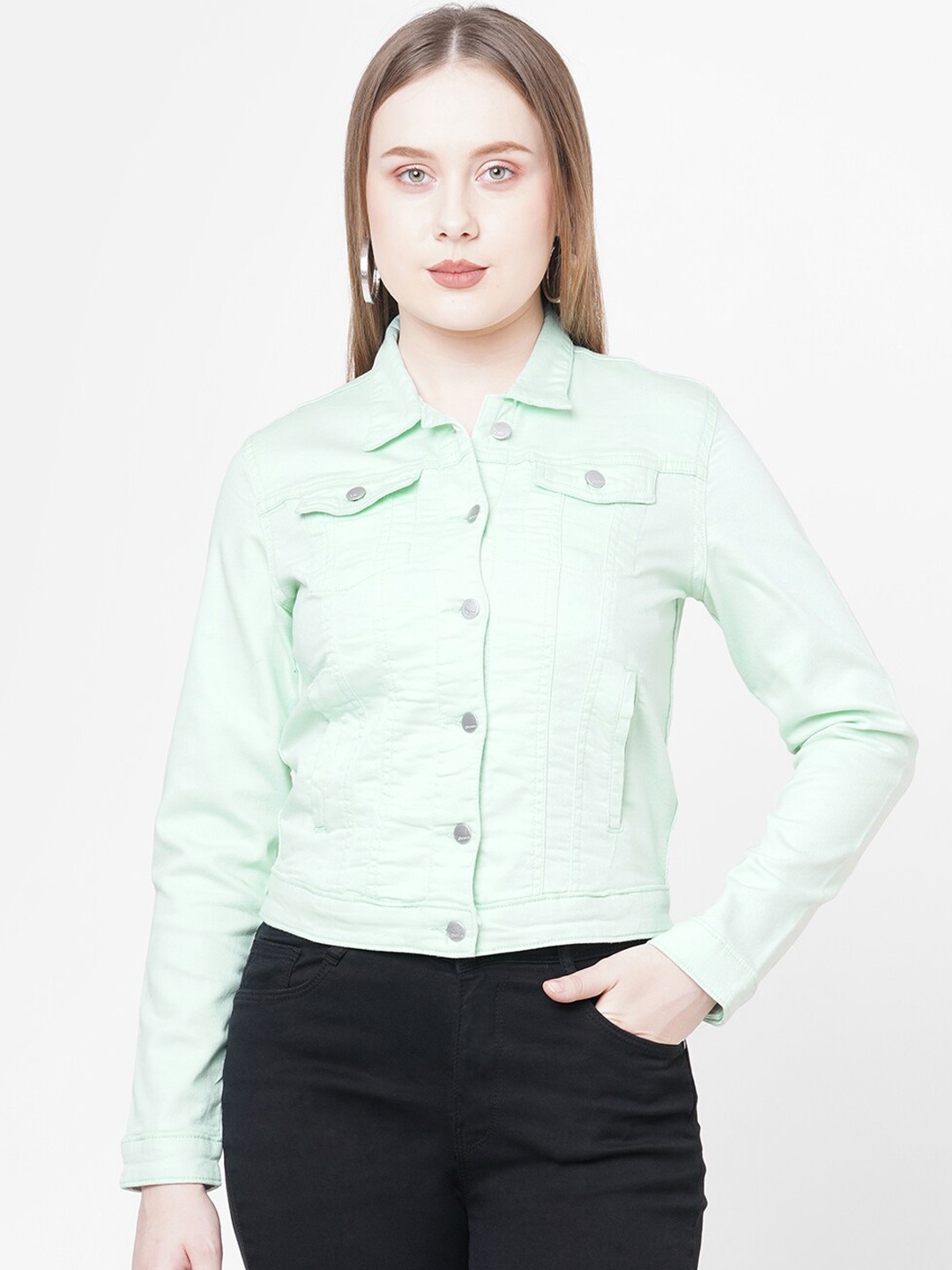 

Kraus Jeans Women Green Crop Denim Jacket