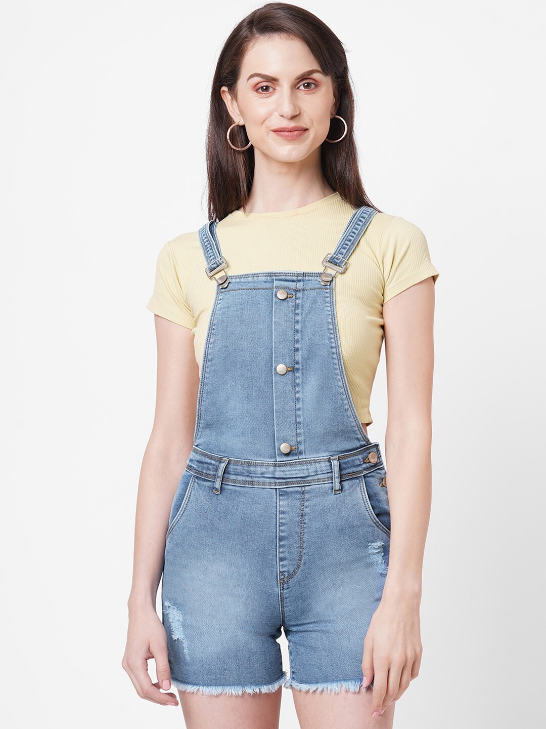 

Kraus Jeans Women Blue Solid Cotton Denim Dungarees