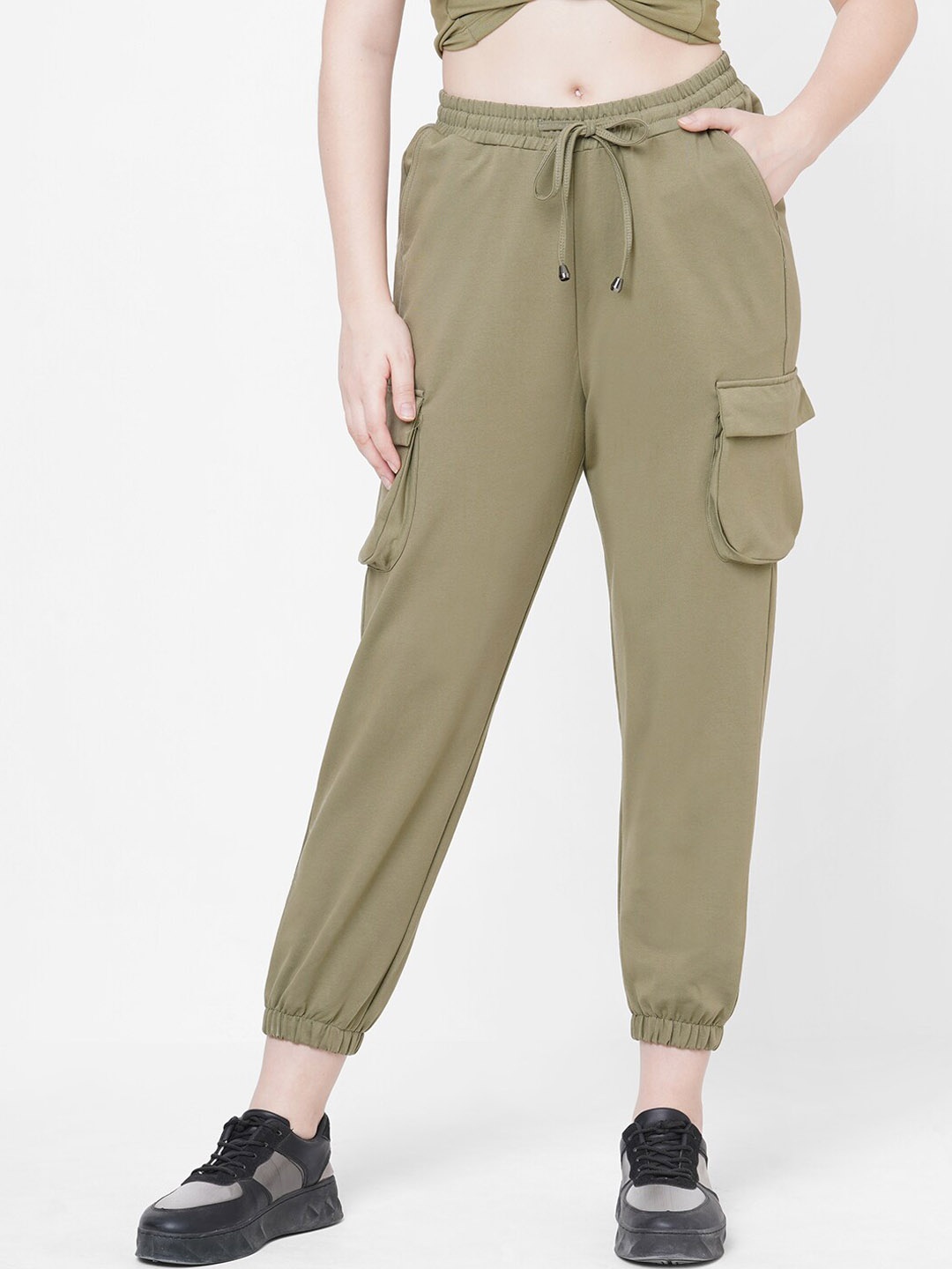 

Kraus Jeans Women Khaki Loose Fit High-Rise Joggers Cotton Trousers