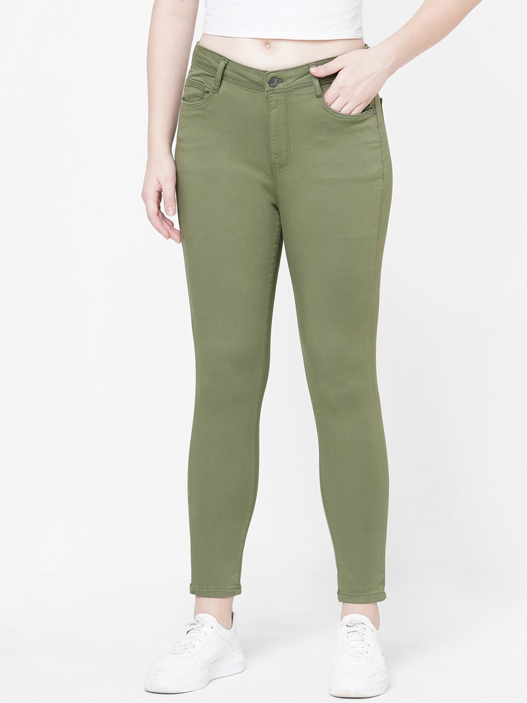 

Kraus Jeans Women Olive Green Skinny Fit High-Rise Jeans