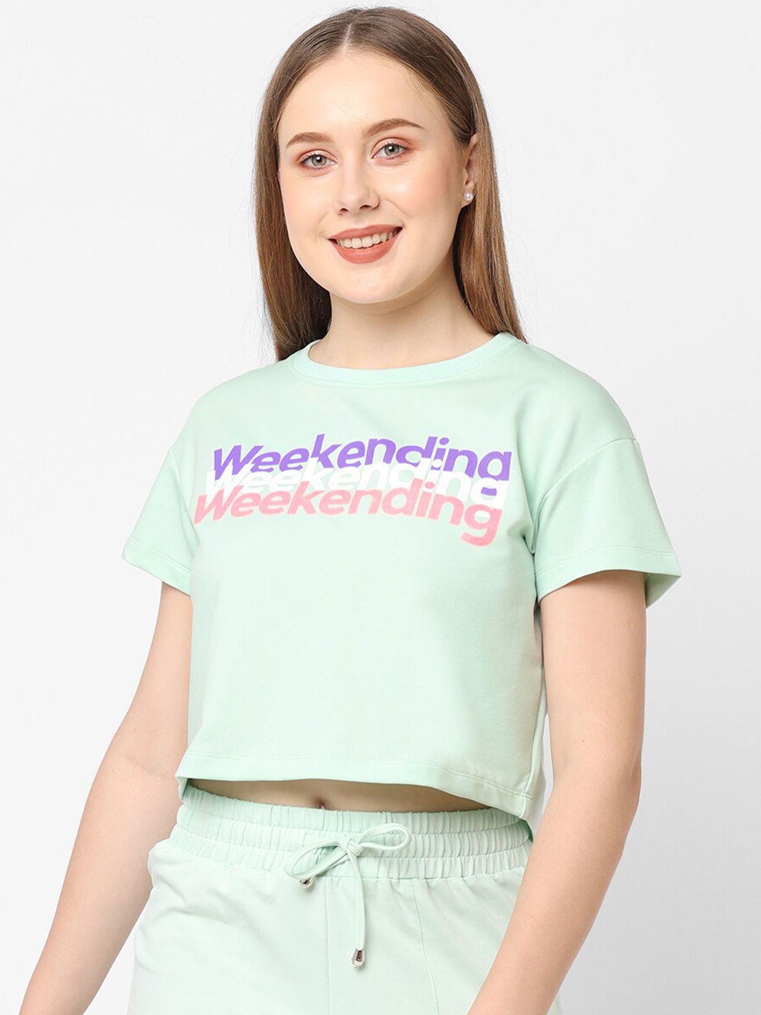 

Kraus Jeans Women Green Typography Printed T-shirt