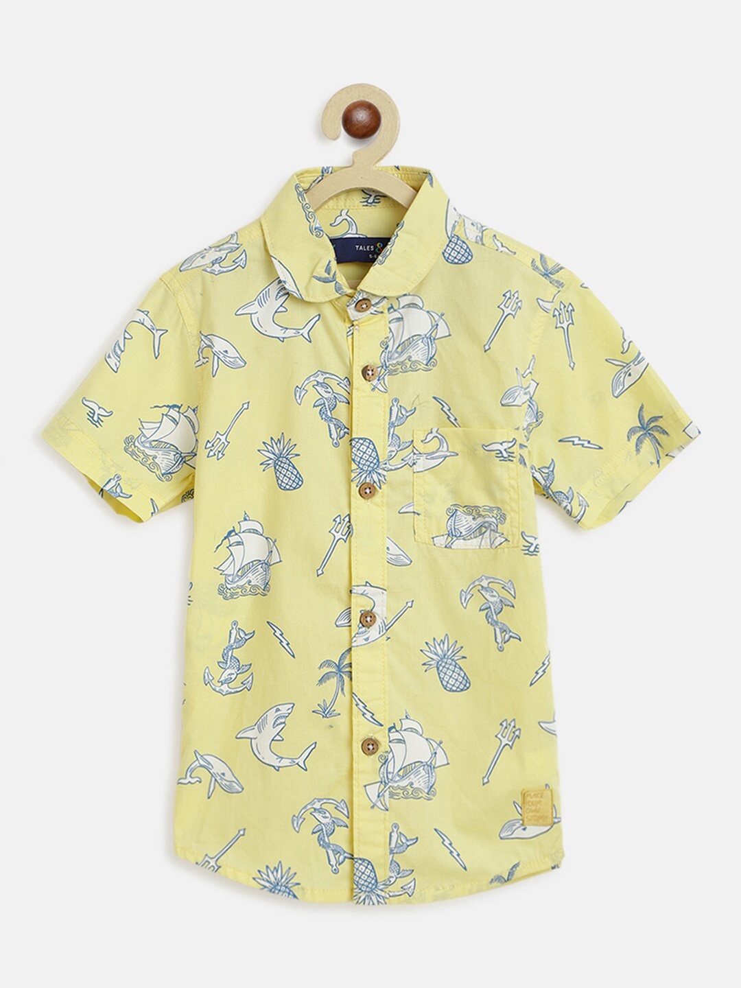 

TALES & STORIES Boys Yellow Printed Casual Spread Collar Shirt