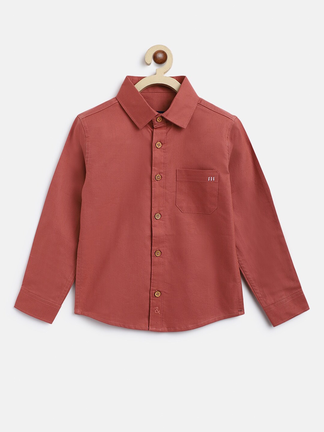 

TALES & STORIES Boys Rust Red Solid Cotton Casual Shirt