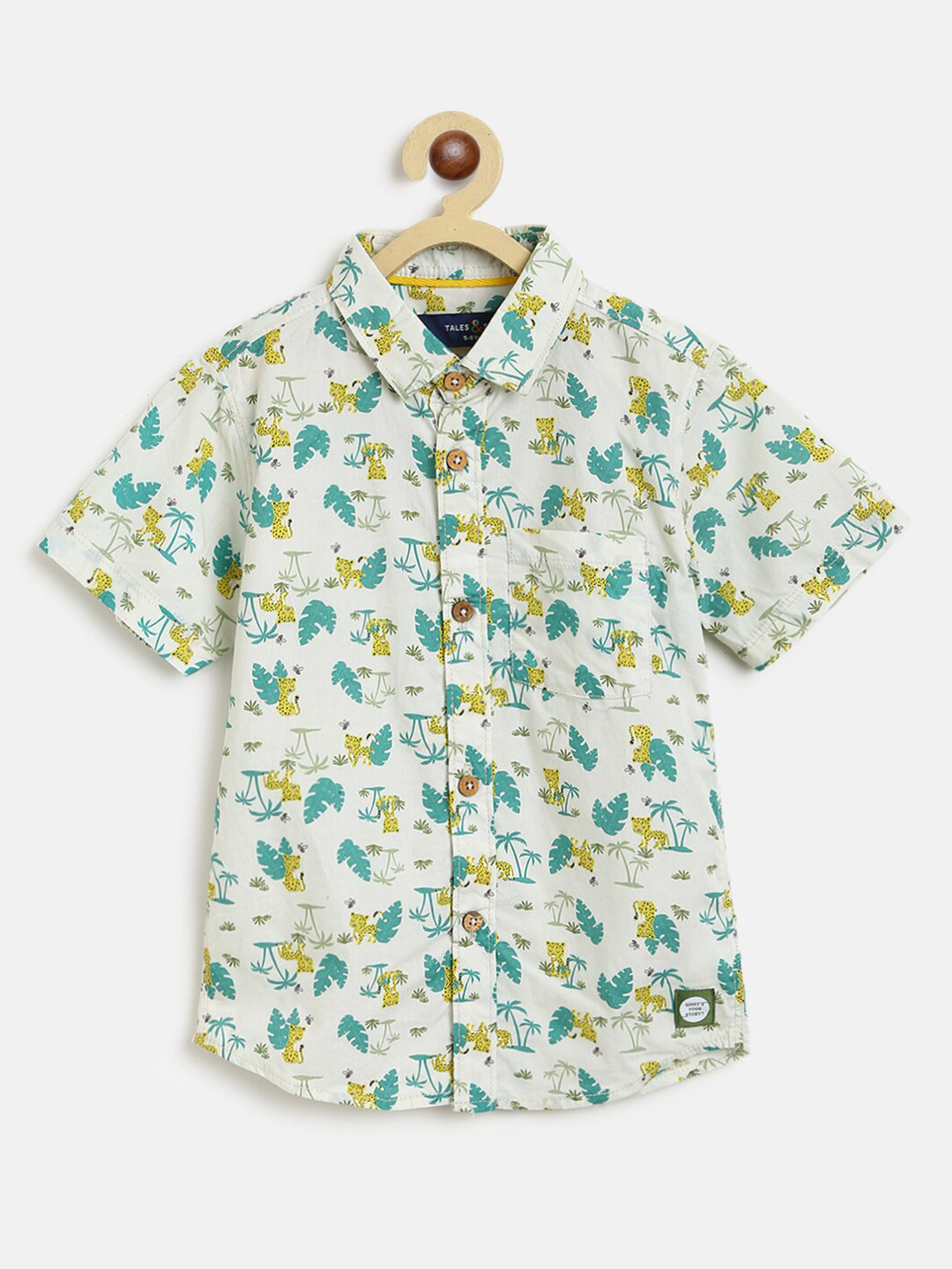 

TALES & STORIES Boys Cream-Colored Conversational Print Casual Shirt