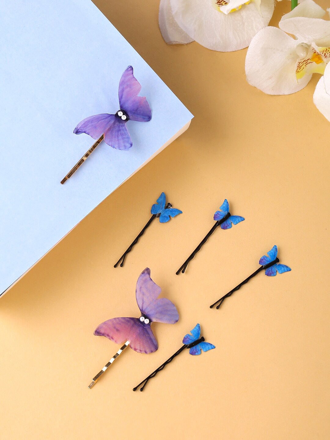 

Yellow Chimes Women Blue Set of 3 Pairs Butterfly Bobby Pins Hair Clips