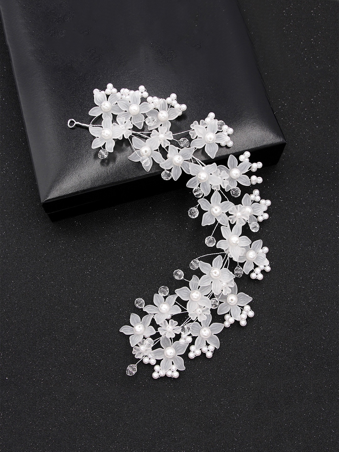 

Yellow Chimes Women Silver-Toned Floral Bridal Hair Vine Tiaras Wedding Hair Accessories, White