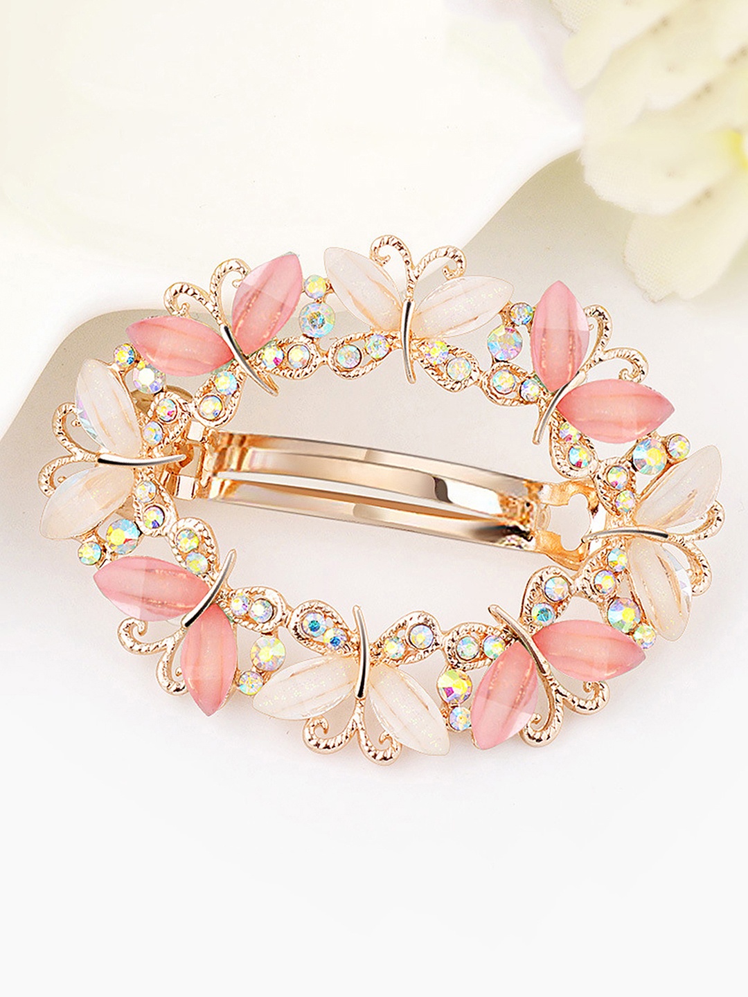 

Yellow Chimes Women Multicolor Crystal Butterfly French Barrette Hairclips, Peach