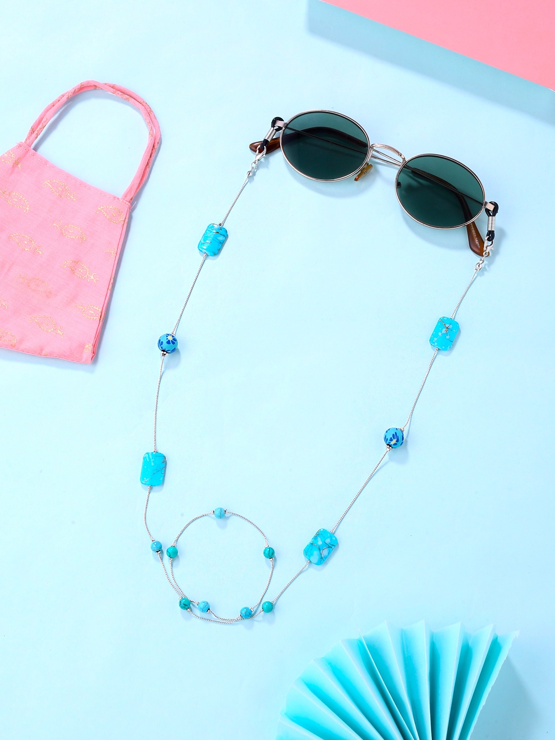 

Yellow Chimes Women Blue Beadded Face Mask or Sunglasses Chain