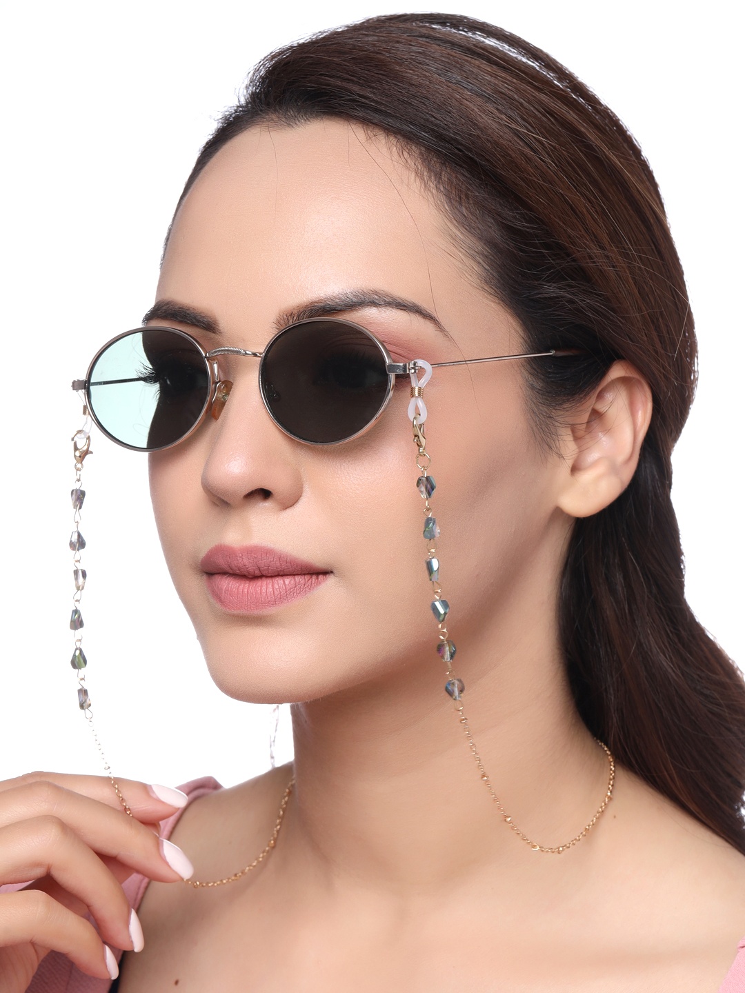 

Yellow Chimes Crystal Face Mask & Sunglasses Chain, Gold