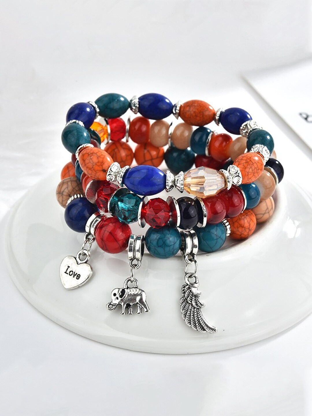 

Yellow Chimes Women Set of 3 Multilayer Bohemian Stretchable Beads Bracelets, Blue