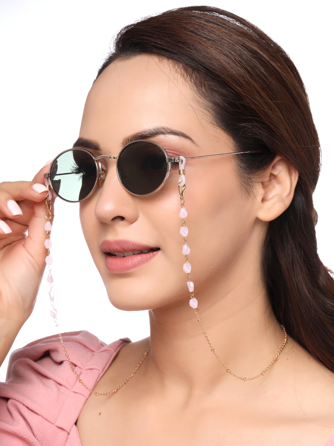 

Yellow Chimes Pink & Gold-Toned Embellished Face Mask & Sunglasses Chains