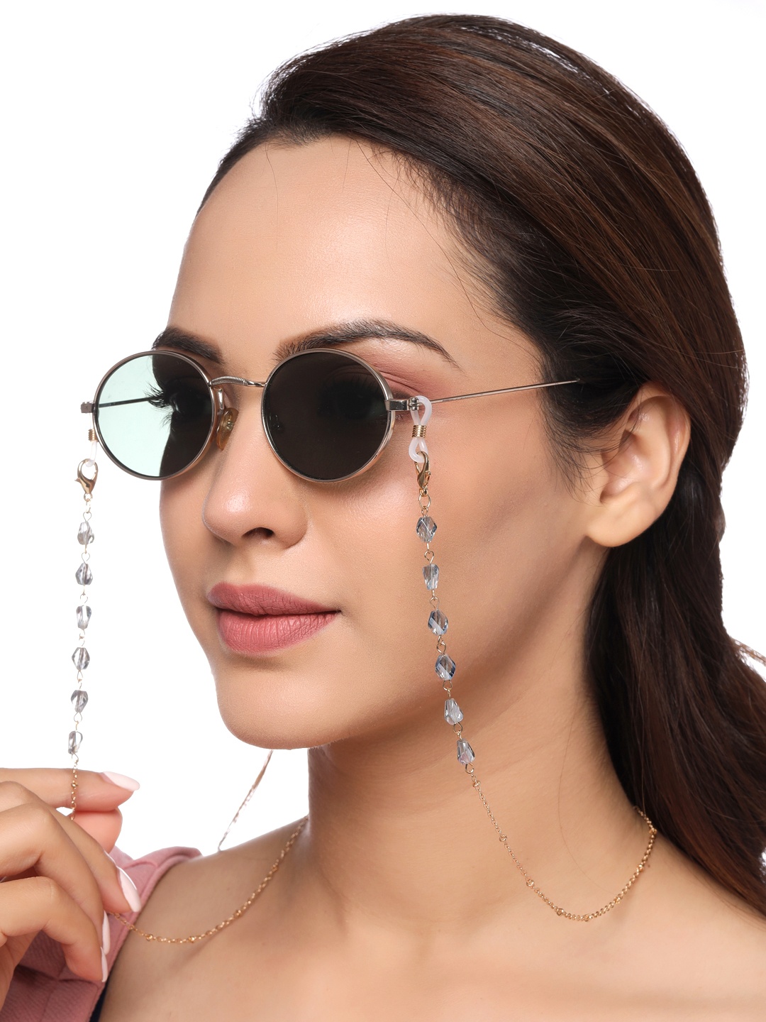 

Yellow Chimes Women Gold-Toned & Blue Crystal Face Mask & Sunglasses Chains