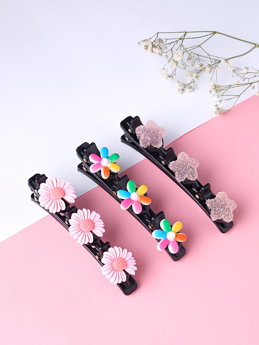 

Yellow Chimes Women 3 Pcs Hairclip Cute Floral Charm Alligator Hair Clips, Black