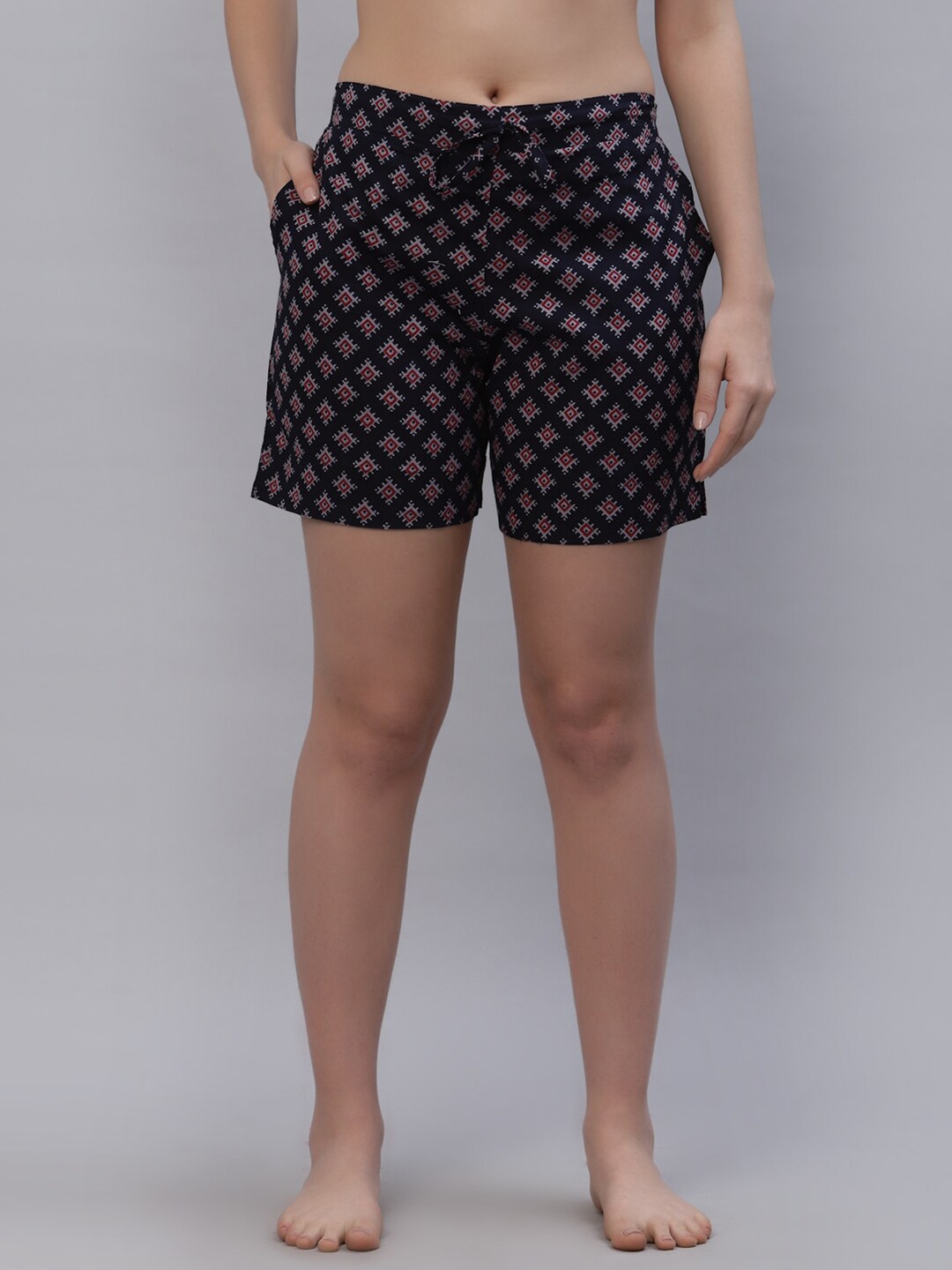 

Ragavi Women Navy Blue & Red Printed Cotton Lounge Shorts