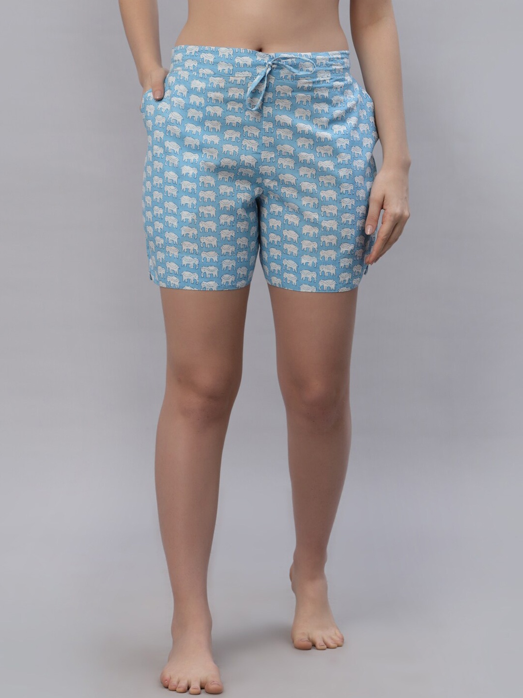 

Ragavi Women Blue & White Conversational Printed Lounge Shorts