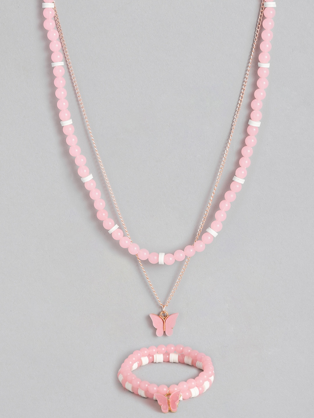 

Kord Store Rose Pink Butterfly Pendant Chain With Beaded Bracelet