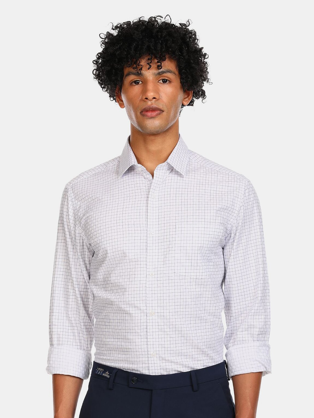 

Arrow Men White Grid Tattersall Checks Cotton Formal Shirt