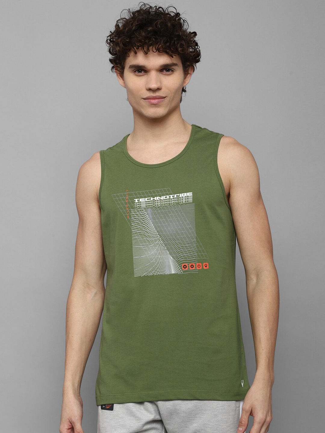 

Allen Solly Tribe Men Olive Green Graphic Printed Pure Cotton Innerwear Vests
