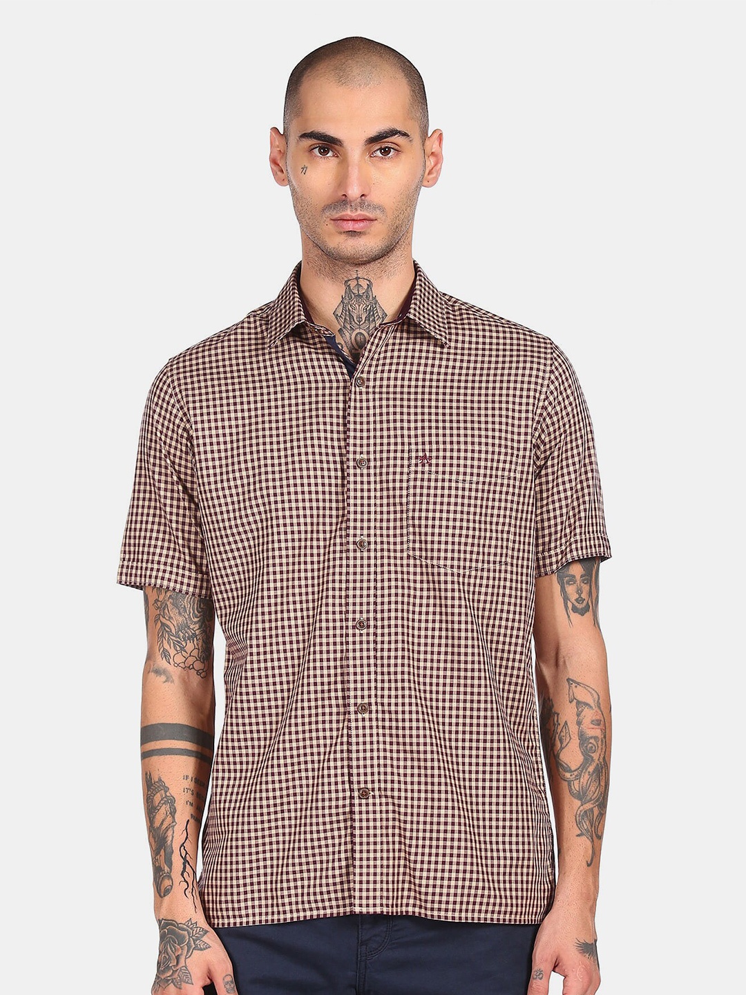 

Arrow Sport Men Brown Checked Cotton Short Sleeve Casual Shirt