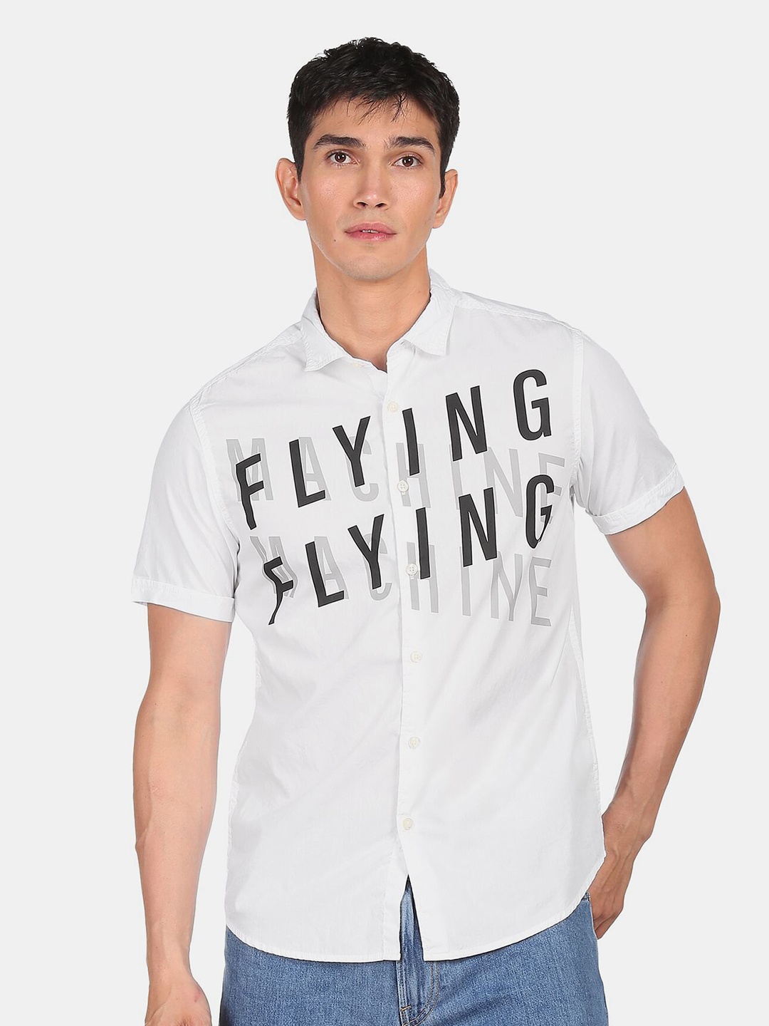 

Flying Machine Men White Printed Pure Cotton Casual Shirt