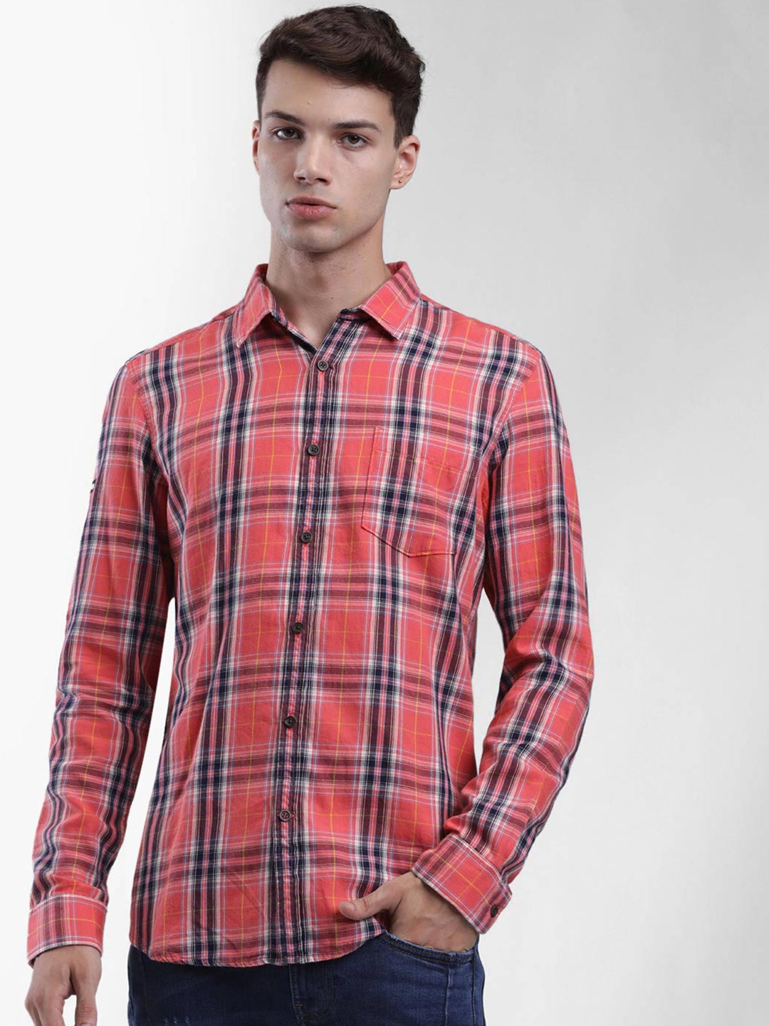 

STARTER Men Pink Slim Fit Tartan Checks Casual Shirt
