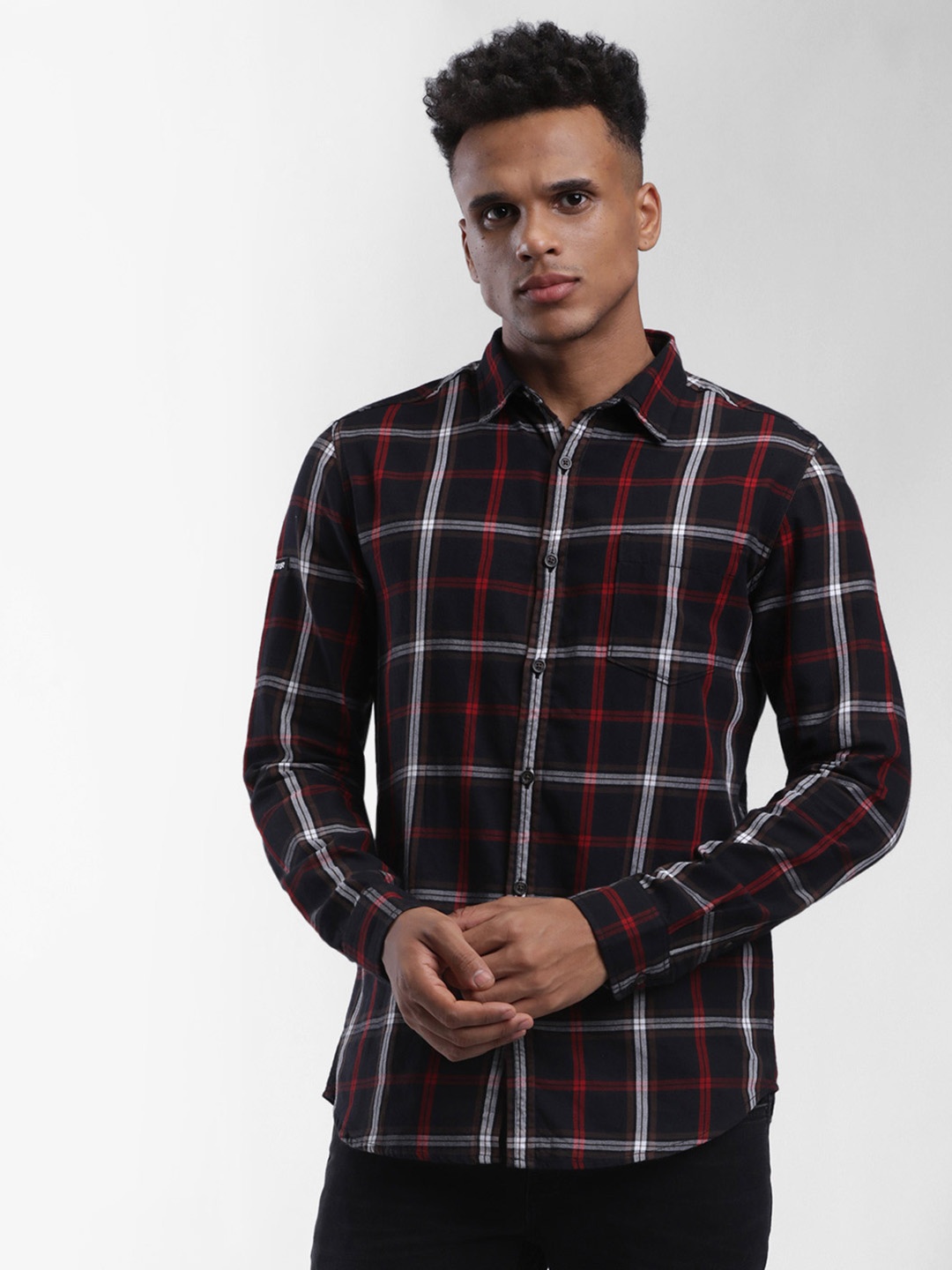 

STARTER Men Navy Blue Slim Fit Tartan Checks Checked Casual Shirt