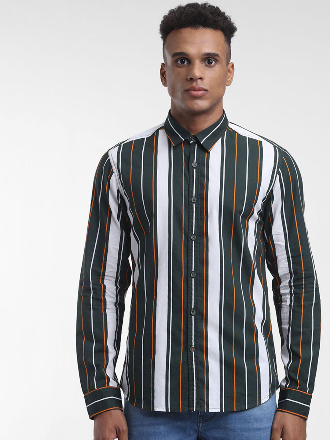 

STARTER Men Green Slim Fit Striped Casual Shirt