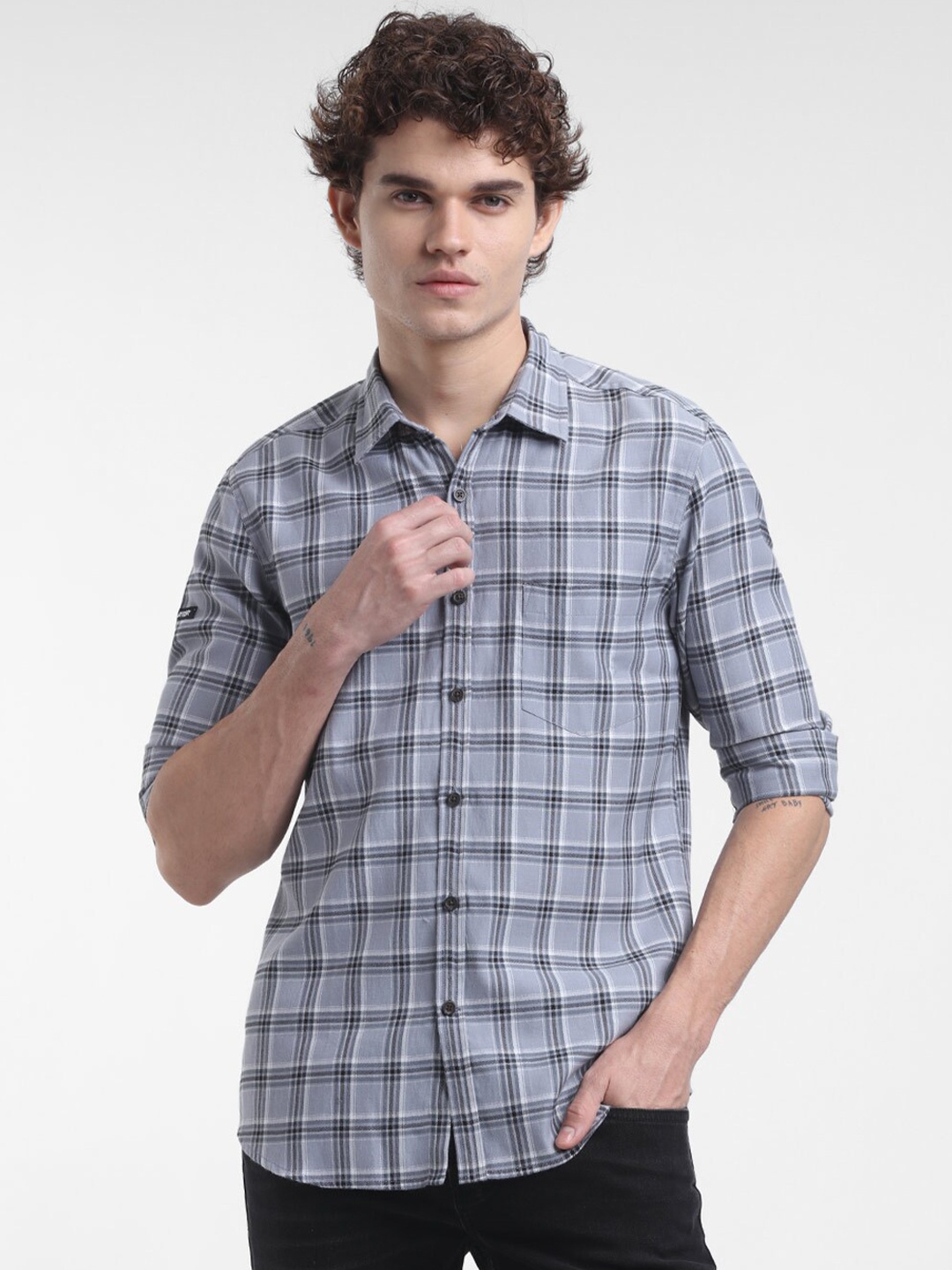 

STARTER Men Grey Checked Slim Fit Casual Shirt