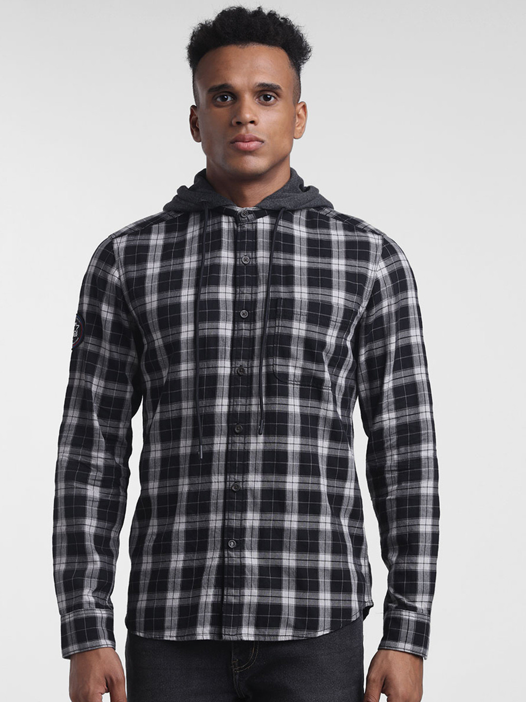 

STARTER Men Black Slim Fit Tartan Checked Casual Cotton Shirt