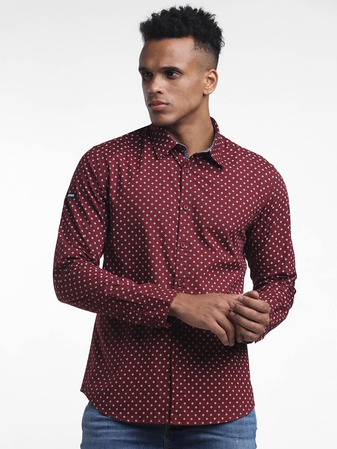 

STARTER Men Burgundy Slim Fit Micro Ditsy Printed Casual Shirt
