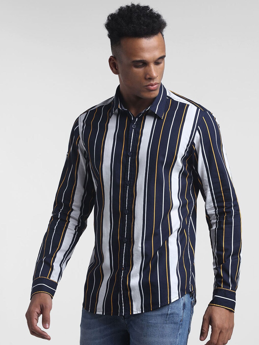

STARTER Men Navy Blue Slim Fit Striped Casual Shirt