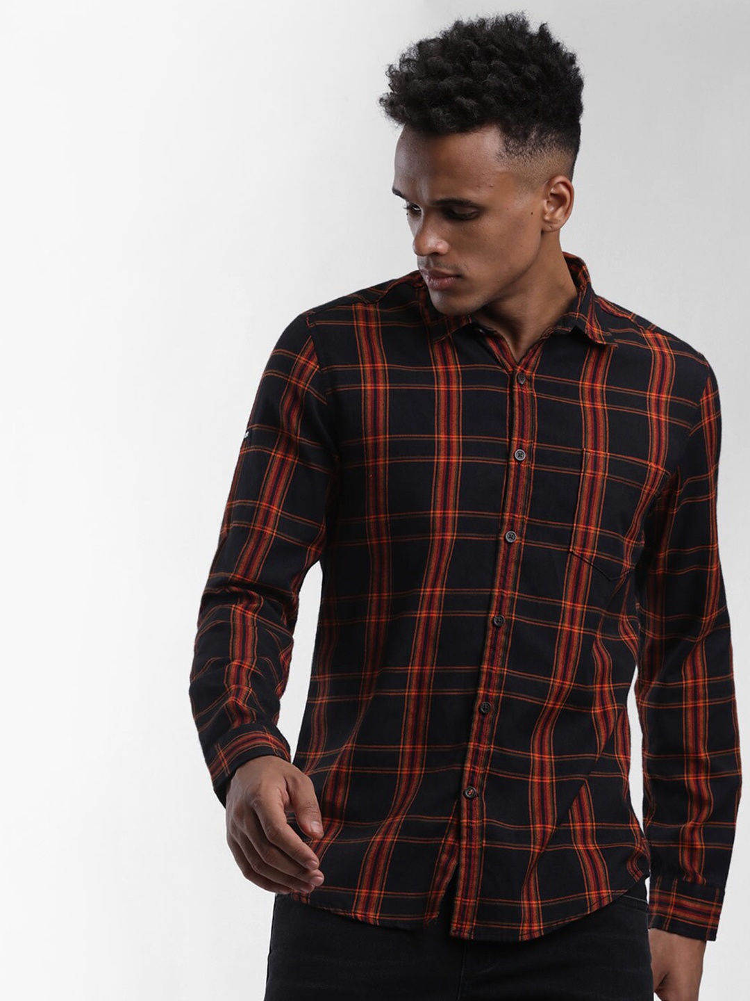 

STARTER Men Navy Blue Slim Fit Tartan Checks Checked Casual Shirt
