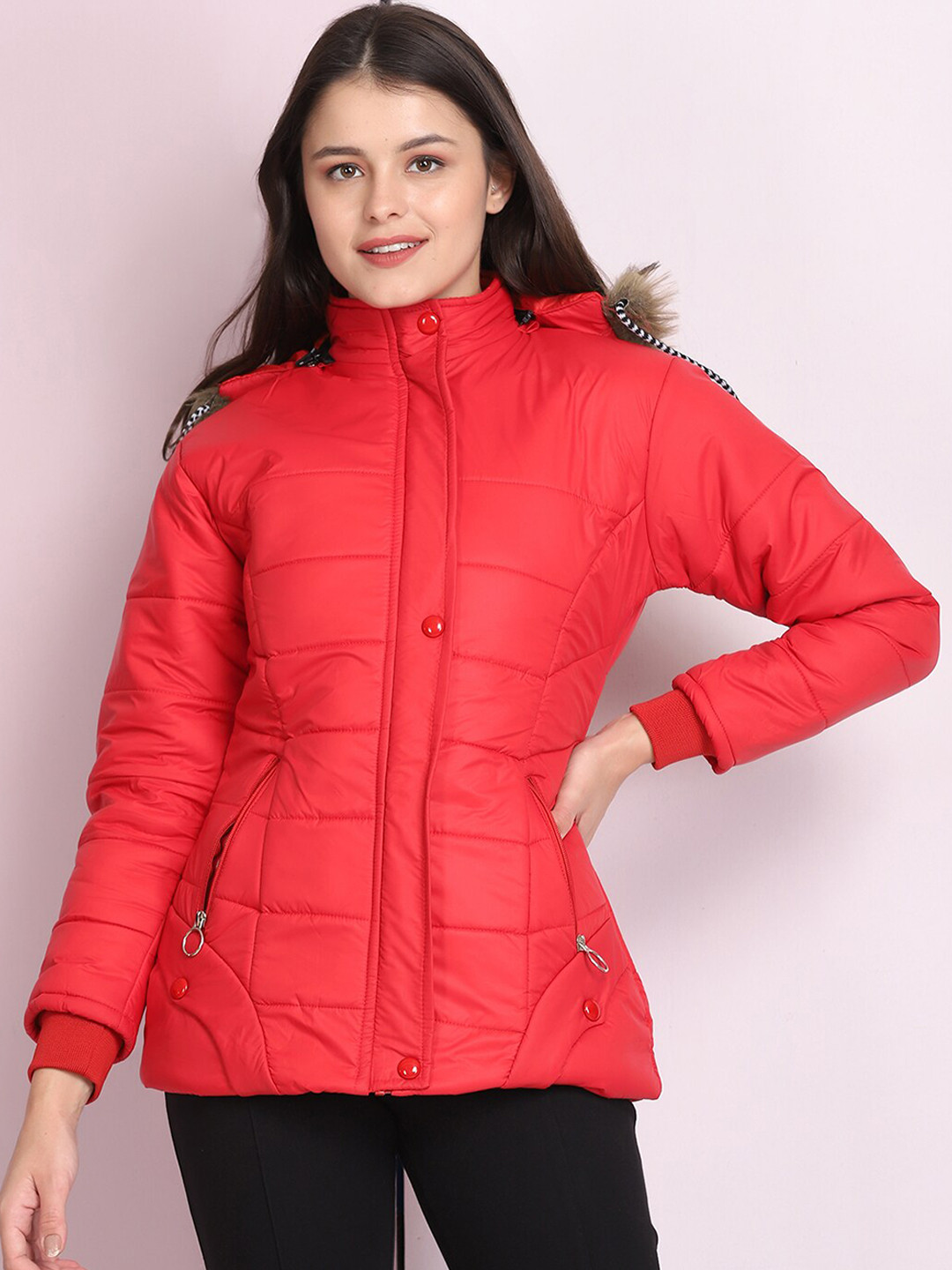 

BUY NEW TREND Women Red Lightweight Longline Padded Jacket