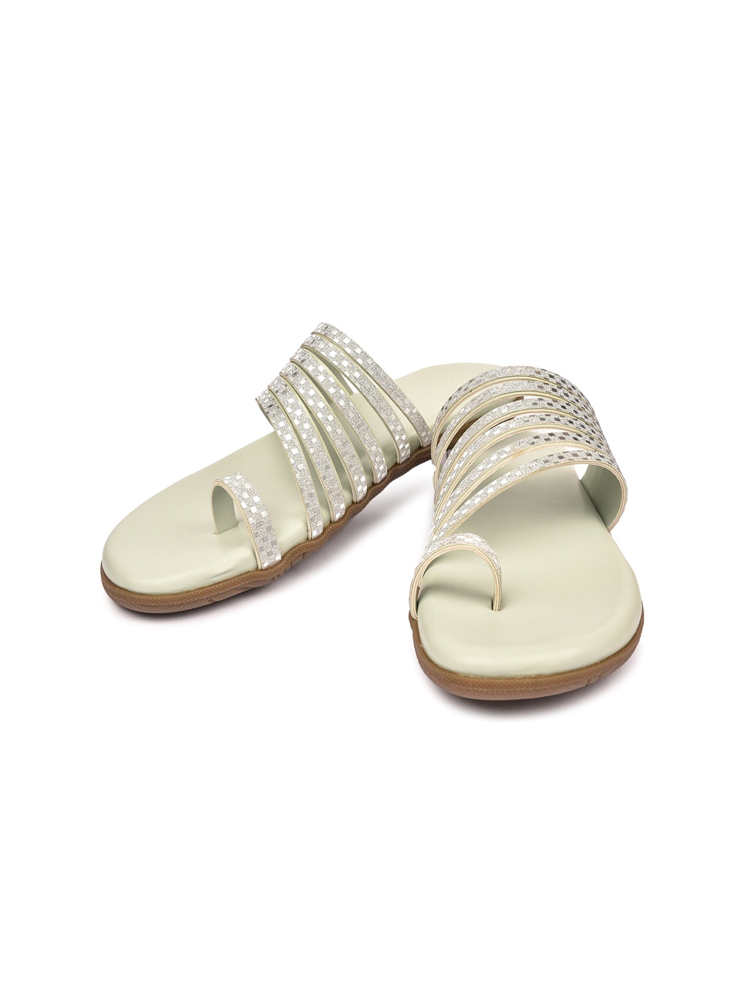 

REEZZ Women Silver-Toned Embellished One Toe Flats