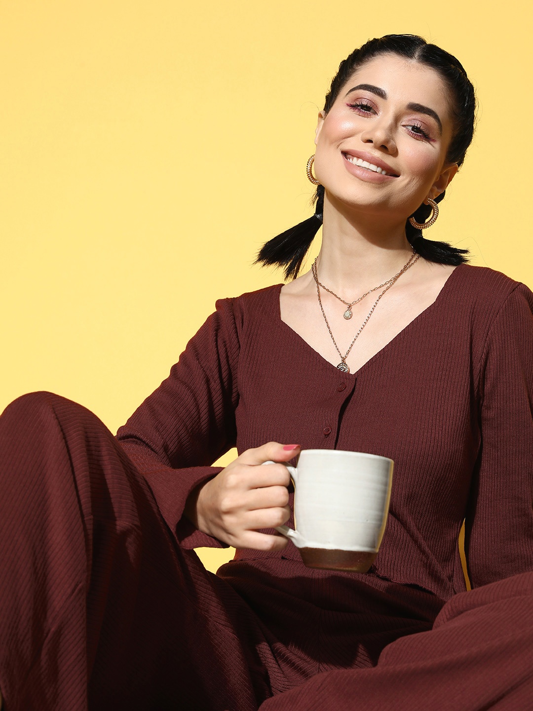

ETC Women Brown Solid Workleisure Set Night Suit