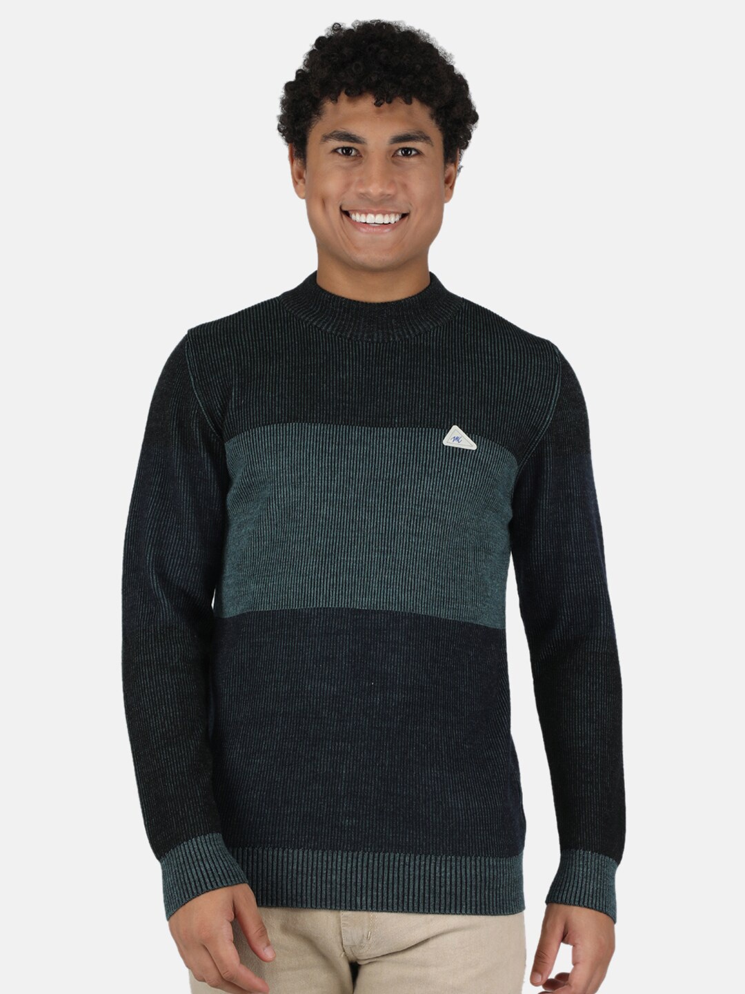 

Monte Carlo Men Sea Green & Grey Colourblocked Pullover