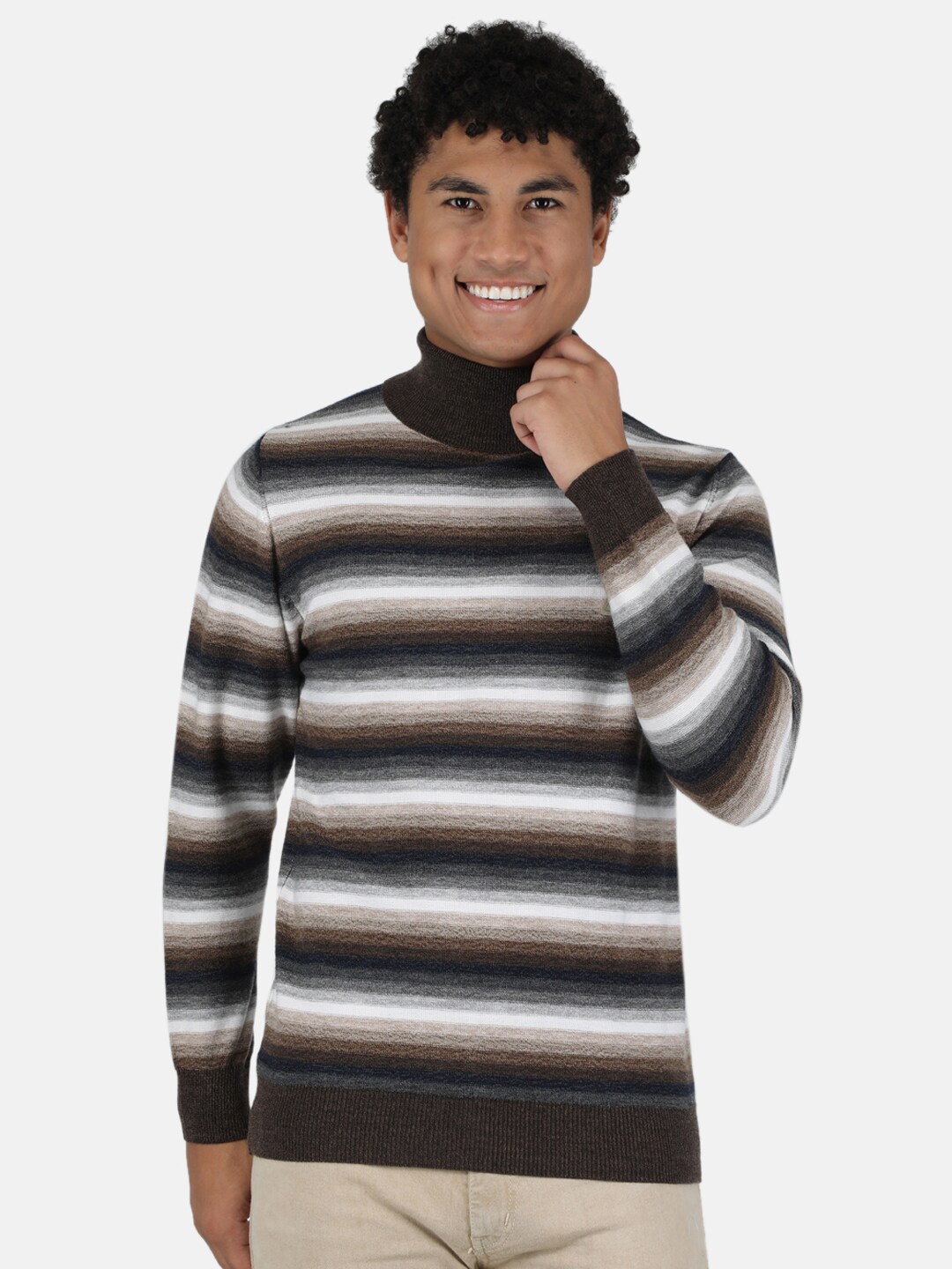 

Monte Carlo Men Brown & Off White Striped Pullover