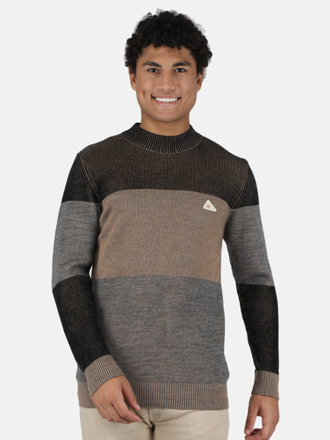

Monte Carlo Men Beige & Black Colourblocked Wool Pullover