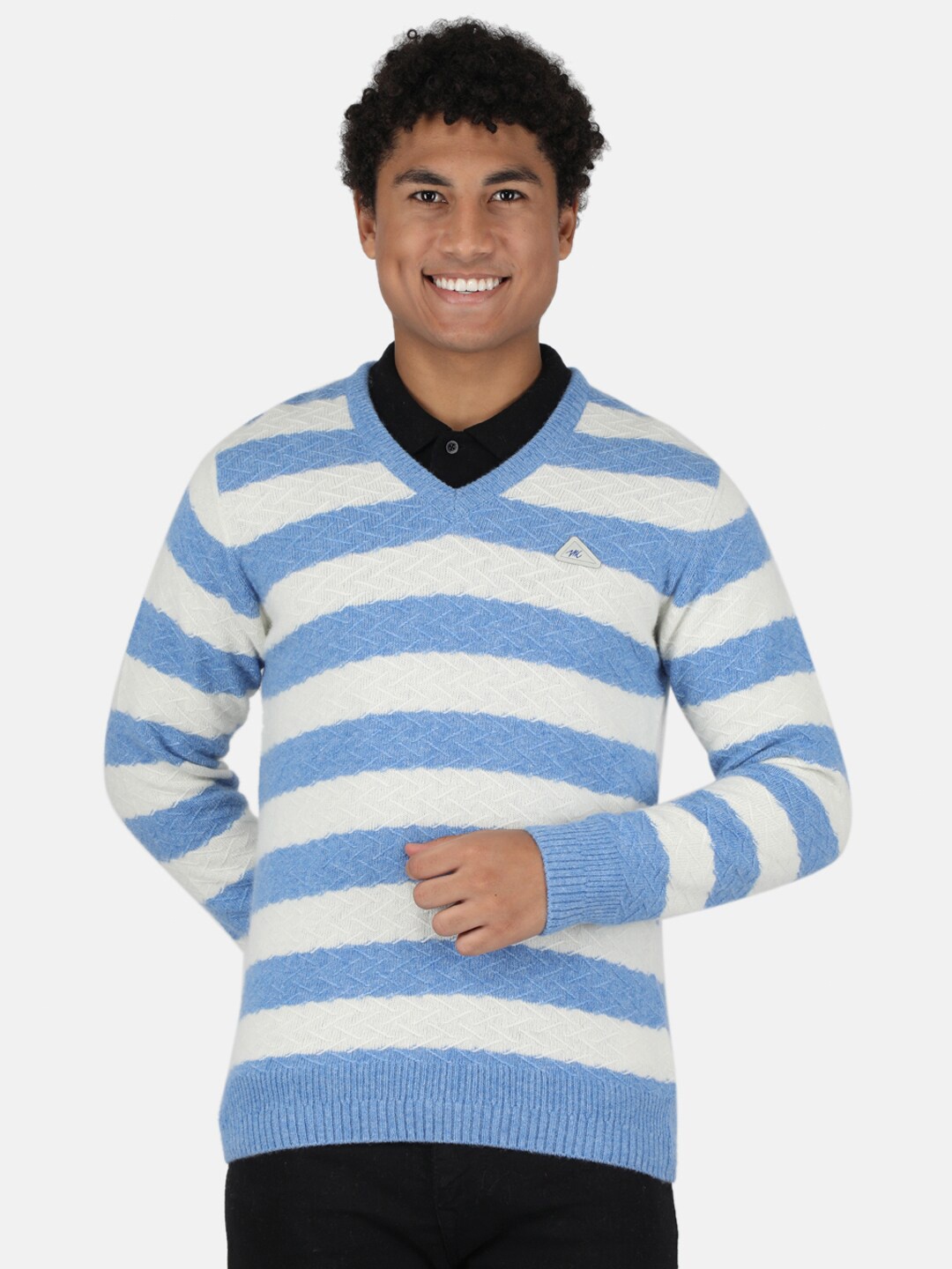 

Monte Carlo Men Blue & White Colourblocked Pullover Sweater