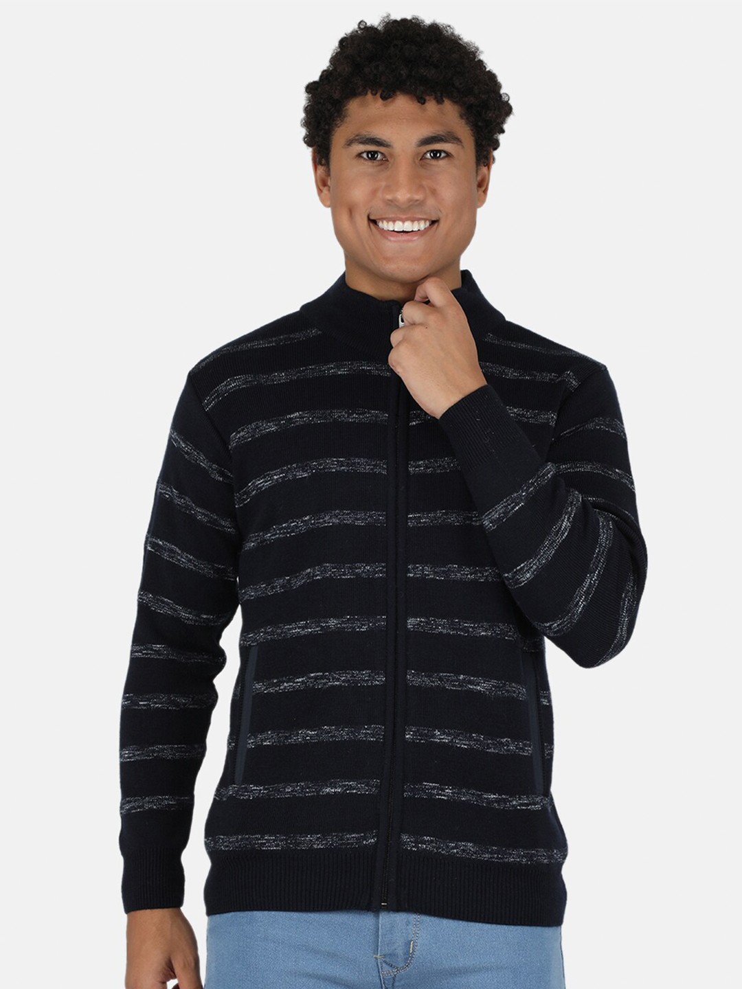 

Monte Carlo Men Navy Blue & White Striped Pullover