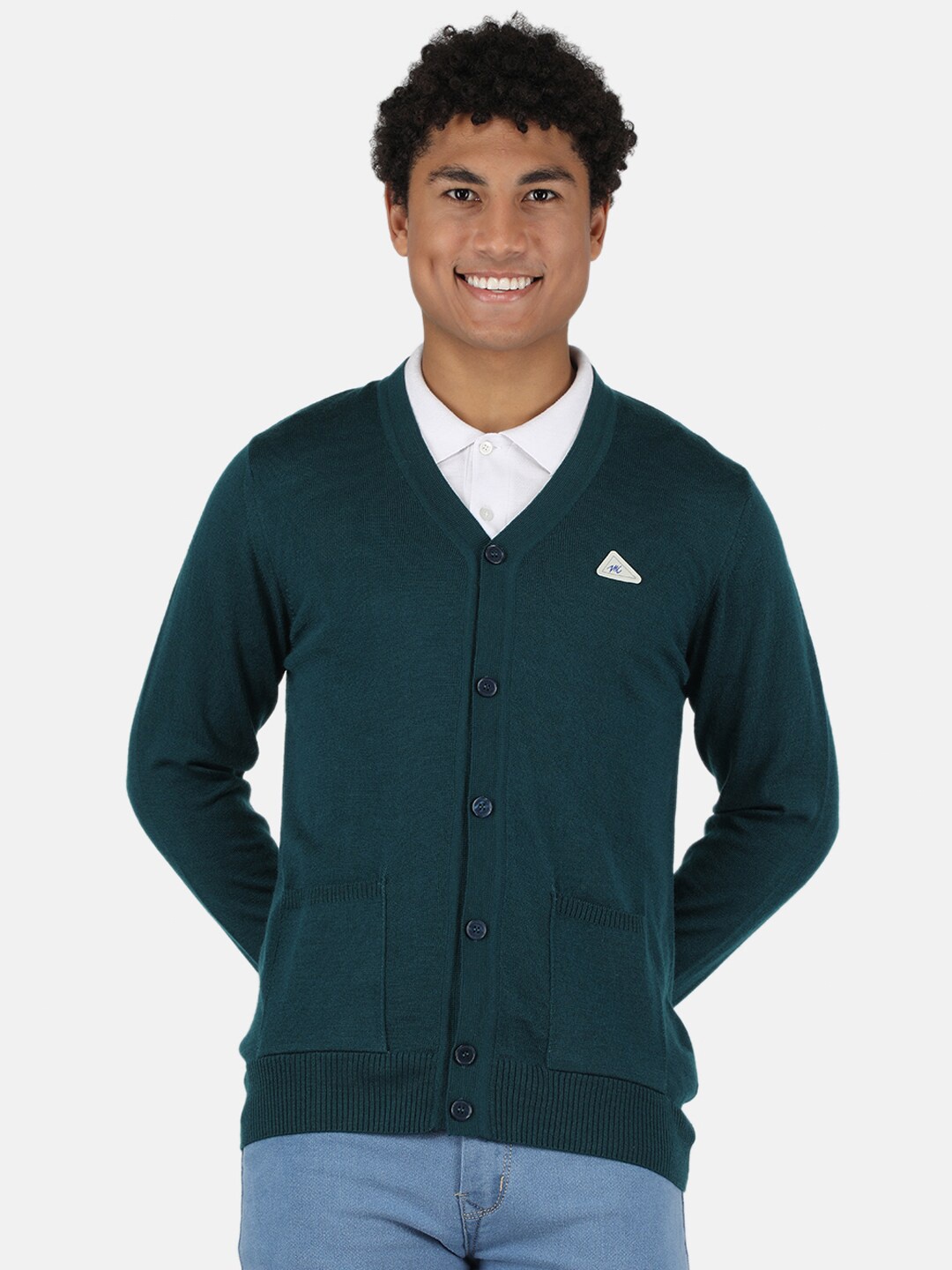 

Monte Carlo Men Green Solid Wool V Neck Cardigan
