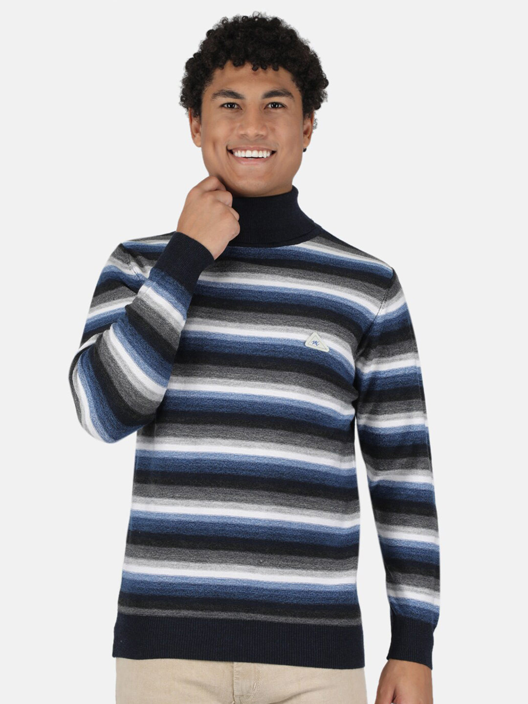 

Monte Carlo Men Navy Blue & White Striped Pullover